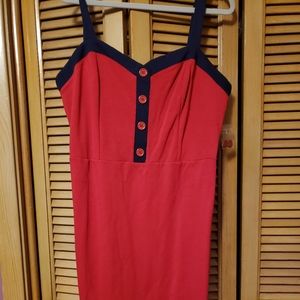 NWT ModCloth XL retro style red and blue knee length dress